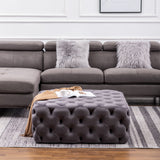 100CM Square Velvet Buttoned Footstool, Grey