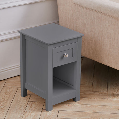 Small Wooden Beaside Table Cabinet with Drawer Shelf Storage, Grey