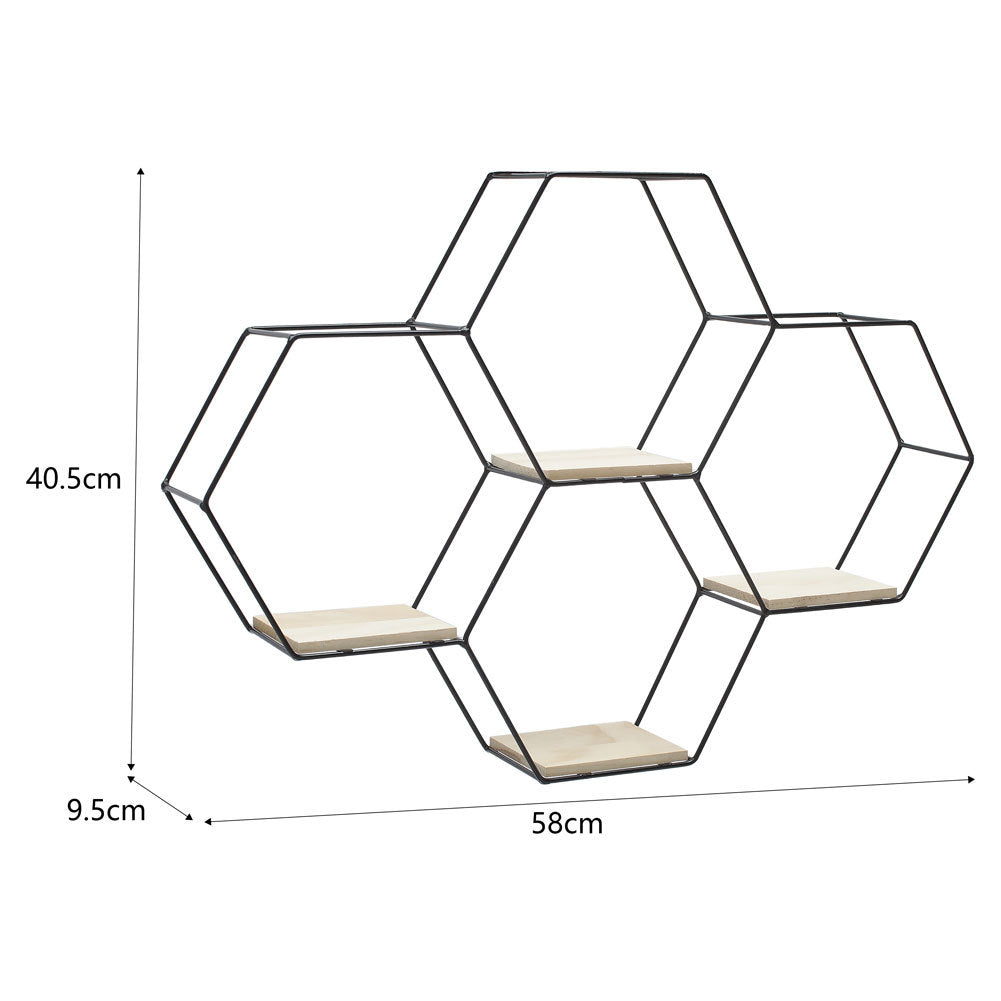 Modern Hexagon Wall Shelf with Iron Frame