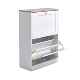 White Wooden 2 Drawer Flip Down Shoe Cabinet