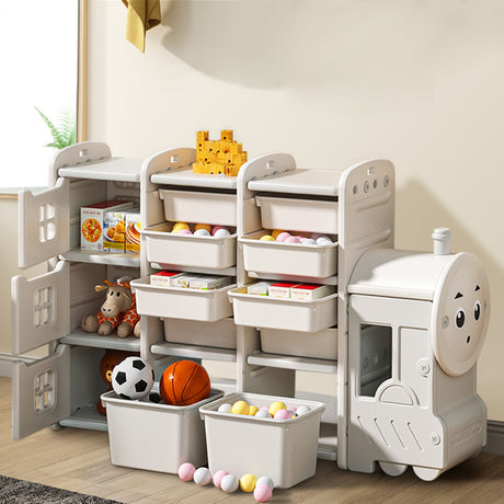 Gray Cute Toys Big Storage Rack for Kids Floor Standing Bus