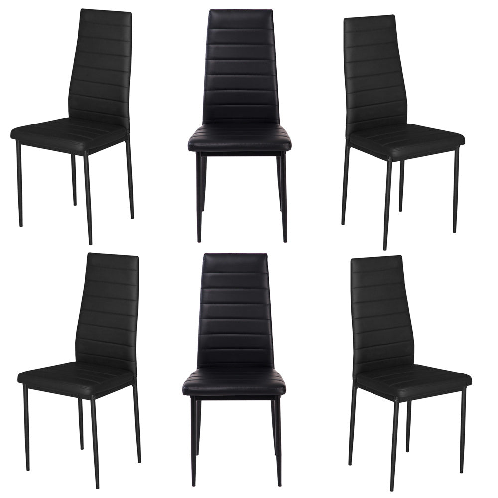 Set of 6 PU Leather Padded Seat Metal Legs Dining Chair,Black