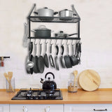 2 Tier Wall Mounted Kitchen Hanging Pot Rack with Hooks