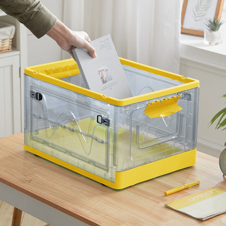 Yellow Transparent Folding Plastic Storage Box with Wheels