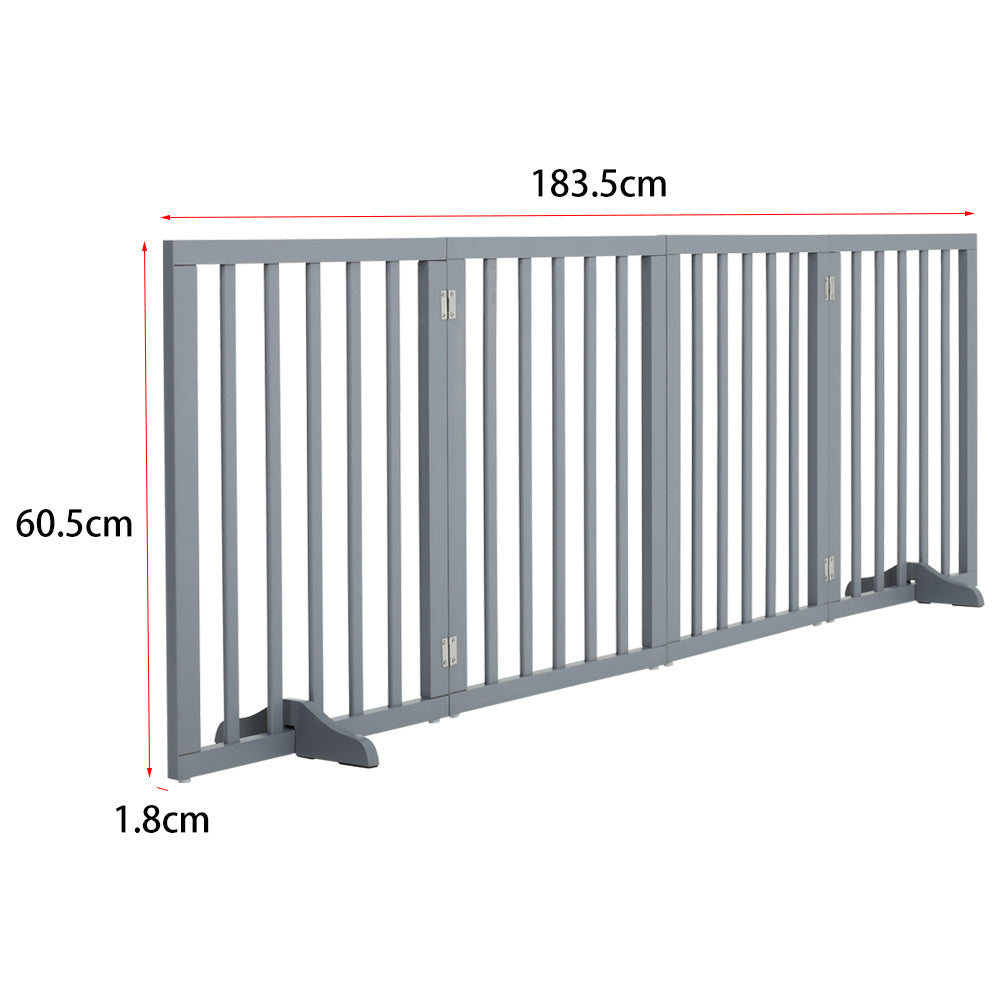 Foldable Wood Pet Free Standing Indoor Gate Grey 4 Panels