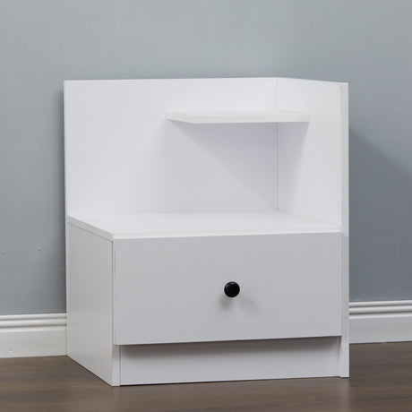 Urban Style Wooden Bedside Table with Drawers and Open Shelves,  White