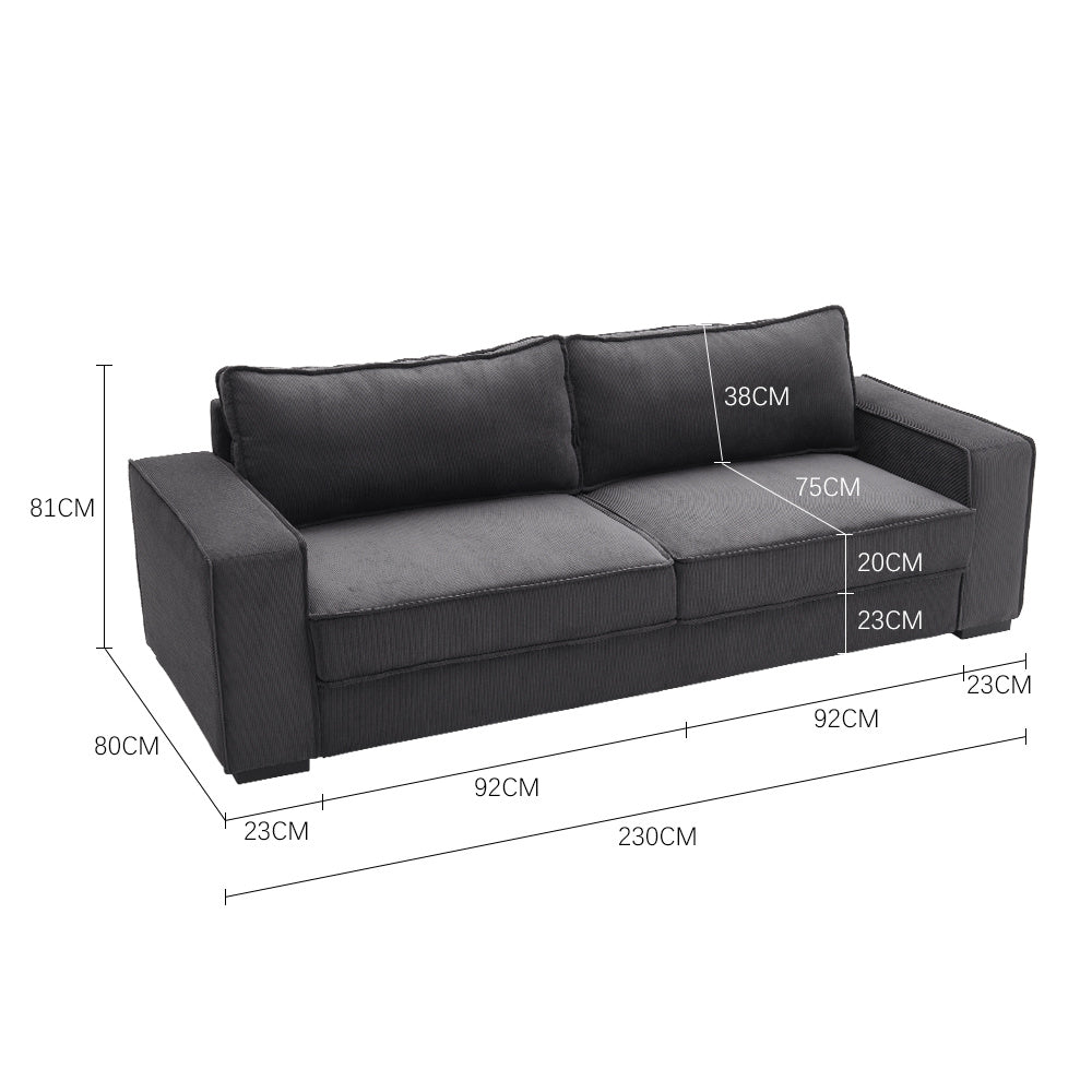 2.3m W Dark Grey Modern Comfortable Living Room 3 Seater Sofa