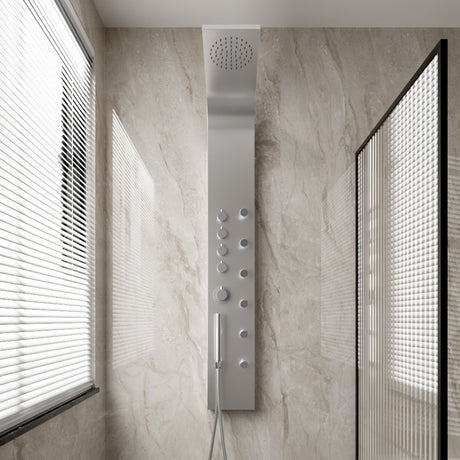 Silver Contemporary Shower Panel with Body Massage Jets