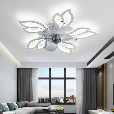 White Modern Flower Ceiling Fan with 3 Color Lights