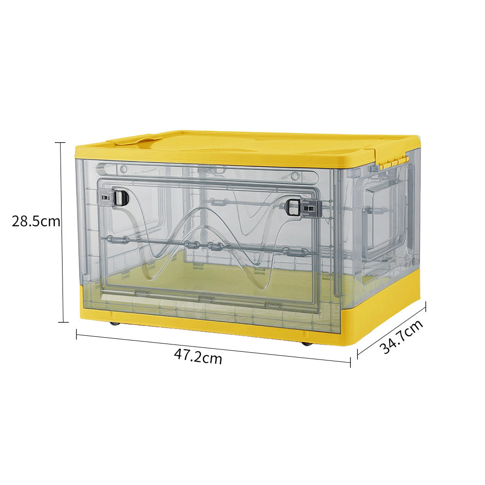 Yellow Transparent Folding Plastic Storage Box with Wheels