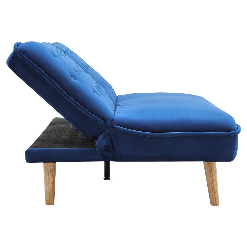 Blue Upholstered Convertible Sofa Bed with Wood Leg