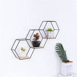 Modern Black Hexagon Wall Shelf with Iron Frame