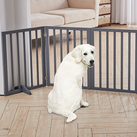 Foldable Wood Pet Free Standing Indoor Gate Grey 3 Panels