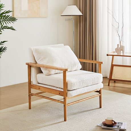 White Upholstered Teddy Bear Fur Wooden Armchair