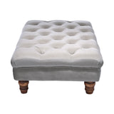 Velvet Buttoned Thick Padded Footstool with Wood Legs Grey