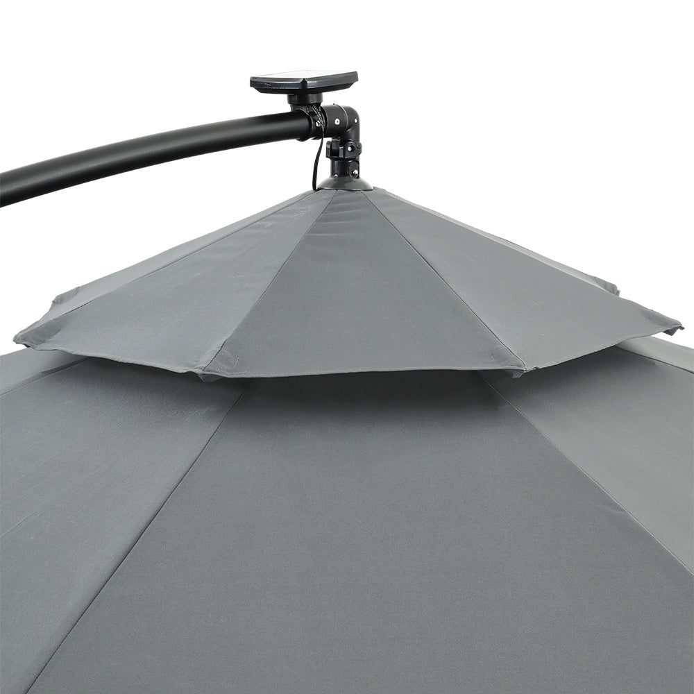 3x3M Light Grey Double Top Cantilever Banana Parasol with Lights and Cross Base