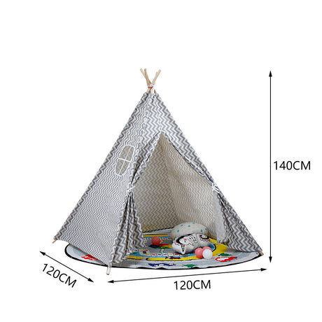 Indoor Indian Teepee Tent Play House Wood Support for Kids, Wavy