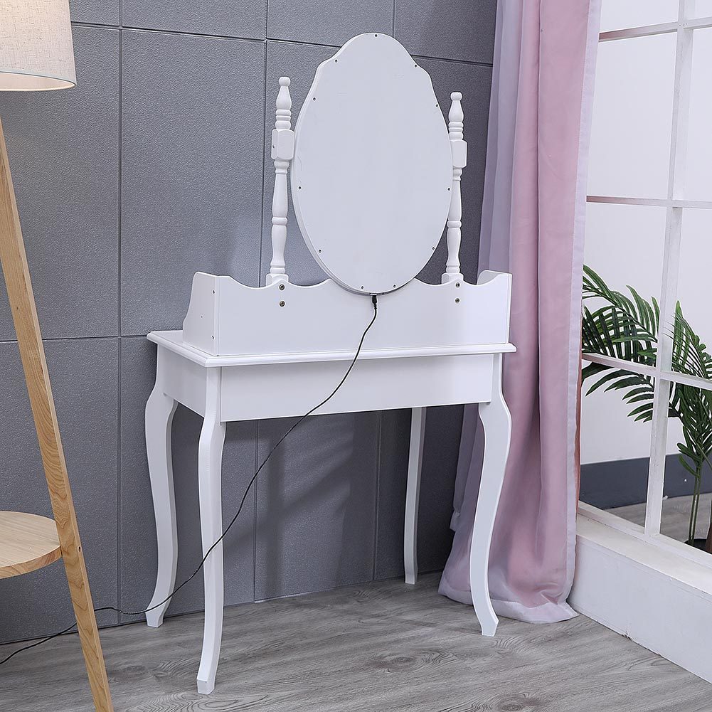 Makeup Dressing Table Stool Set with 4 Drawers and Light Mirror