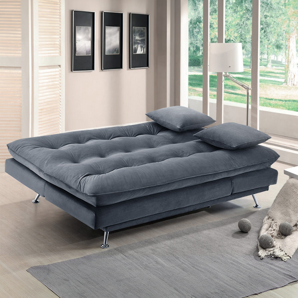 Grey Fabric Upholstered Tufted Sofa Bed