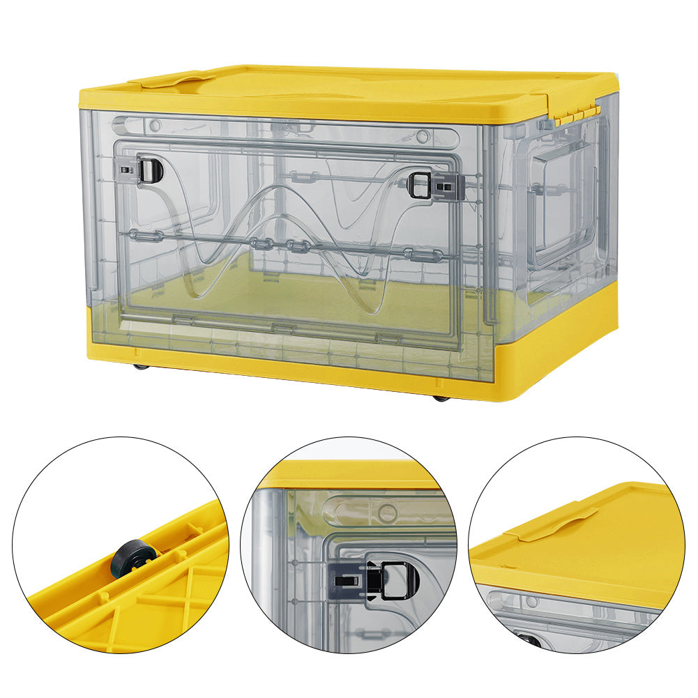 Yellow Transparent Folding Plastic Storage Box with Wheels