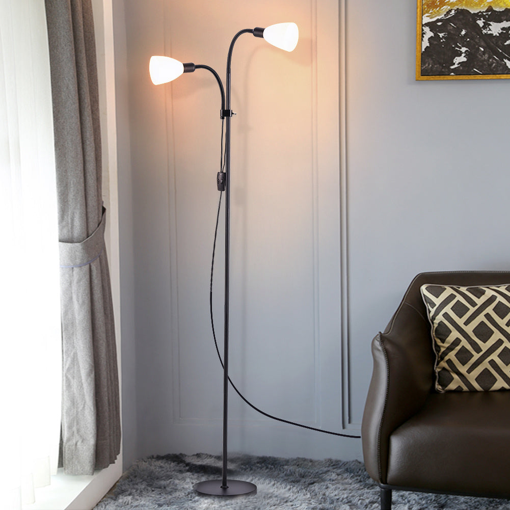 Adjustable Standing Double Headed Floor Lamp, Black