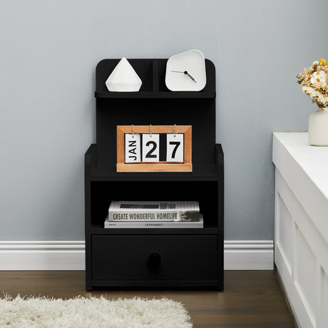 Wood Black Bedside Table Nightstand With Drawers