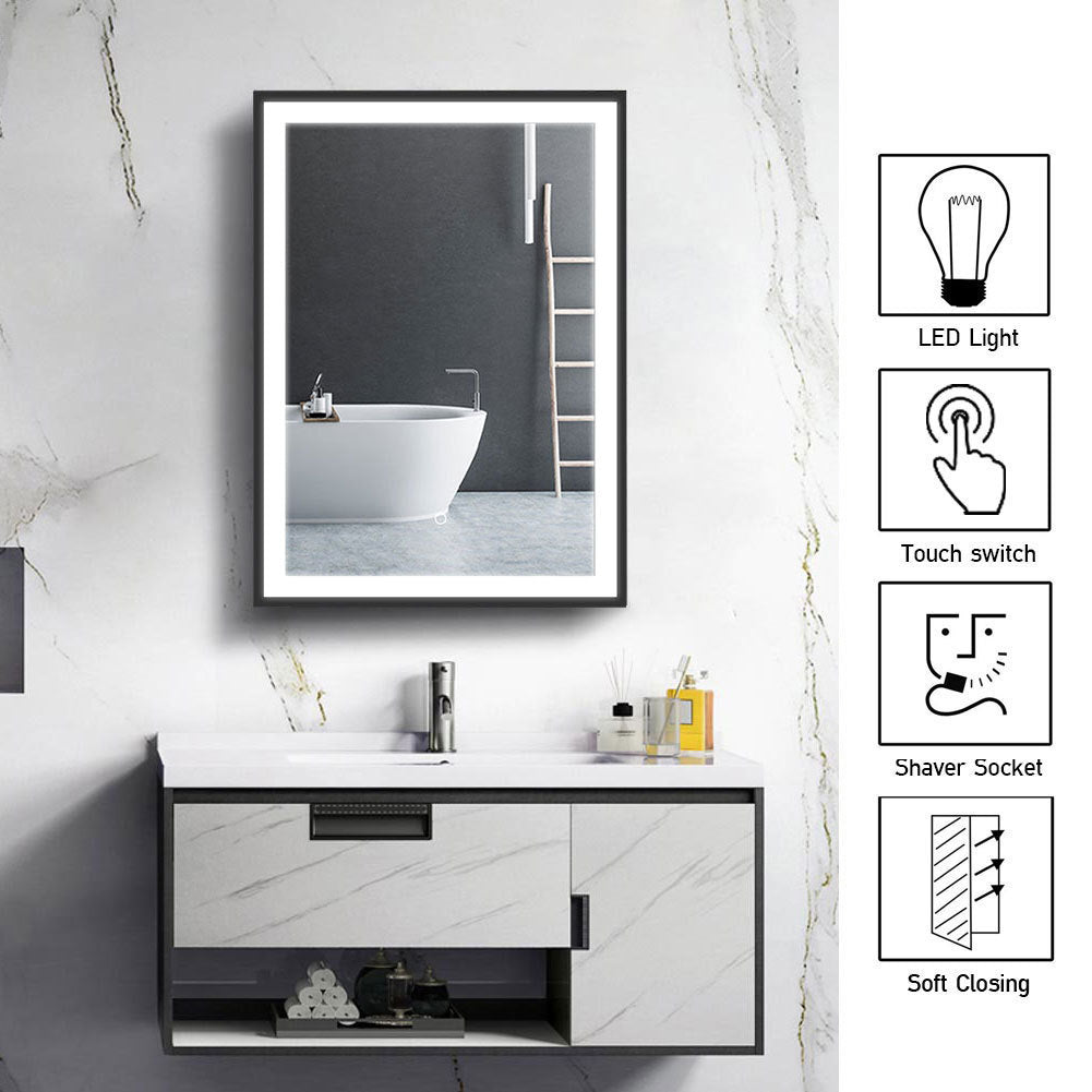 Black Frame LED Illuminated Bathroom Touch Sensor Mirror Cabinet