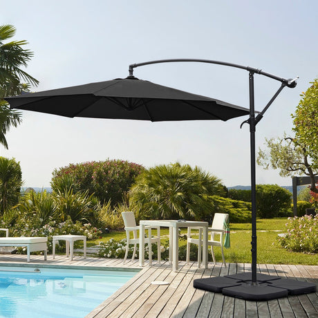 3M Banana Parasol Patio Umbrella Sun Shade Shelter with Petal Base, Black