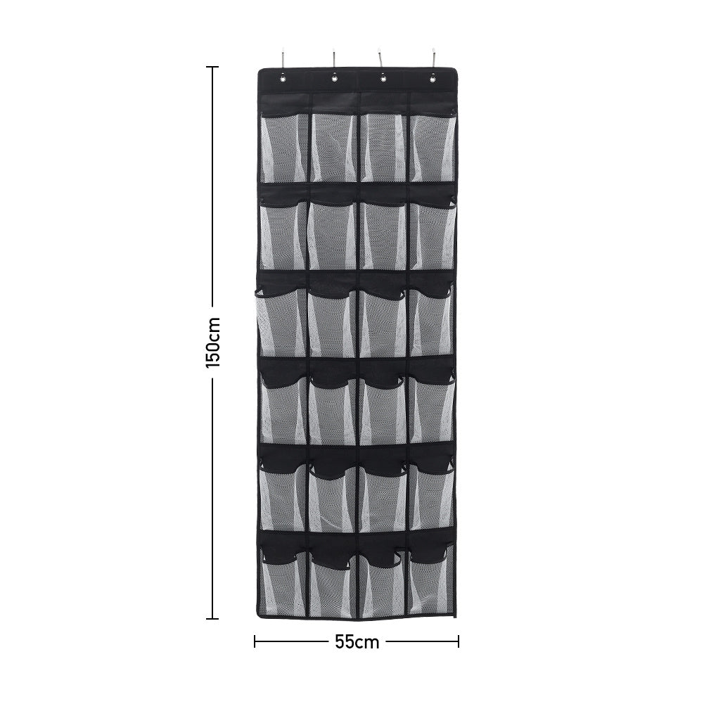 Black 24 Pocket Fabric Door Hanging Storage Bag with Hooks