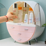 Pink Dustproof Round Cosmetic Storage Box Desktop Organizer