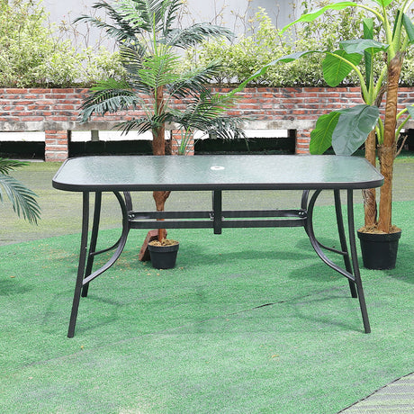 Garden Ripple Glass Rectangle Table With Umbrella Hole, Black 120x80CM