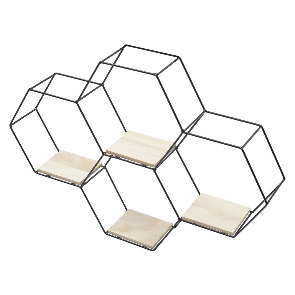 Modern Hexagon Wall Shelf with Iron Frame