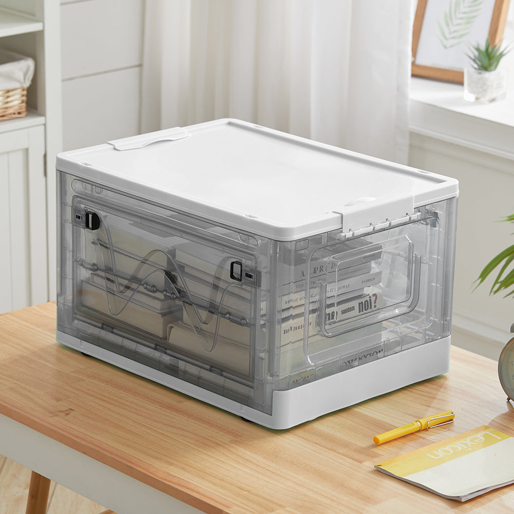 White Transparent Folding Plastic Storage Box with Wheels