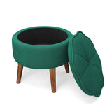 Green Modern Round Petal Velvet Storage Ottoman