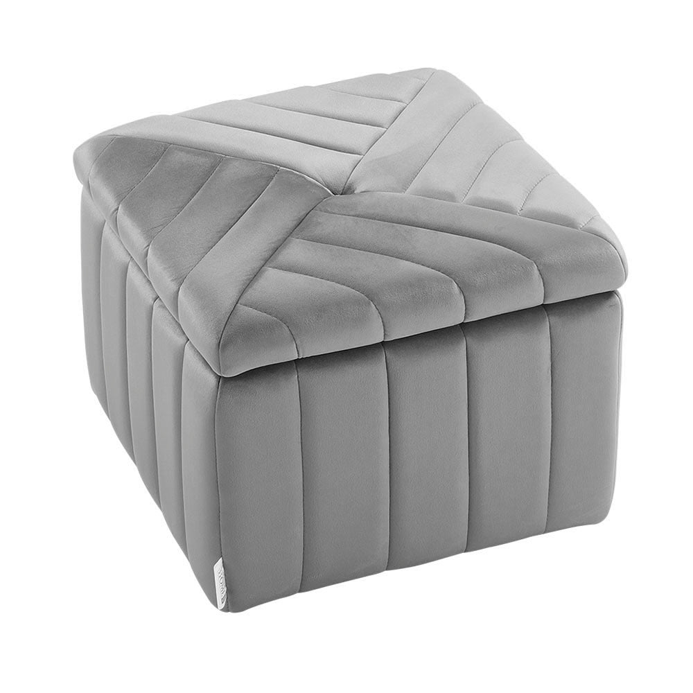 Upholstered Velvet Storage Ottoman Footstool,Grey