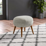 Beige Linen Upholstered Oval Footstool with Wooden Legs