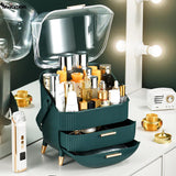 Green Elegant Makeup Storage Organizer Box with Drawers and Handle