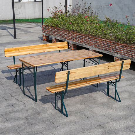 3 Pcs  Outdoors Contemporary Folding Wooden Garden Bench Set