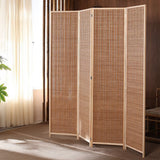 Brown Bamboo Woven 4 Panel Folding Room Divider Privacy Screen